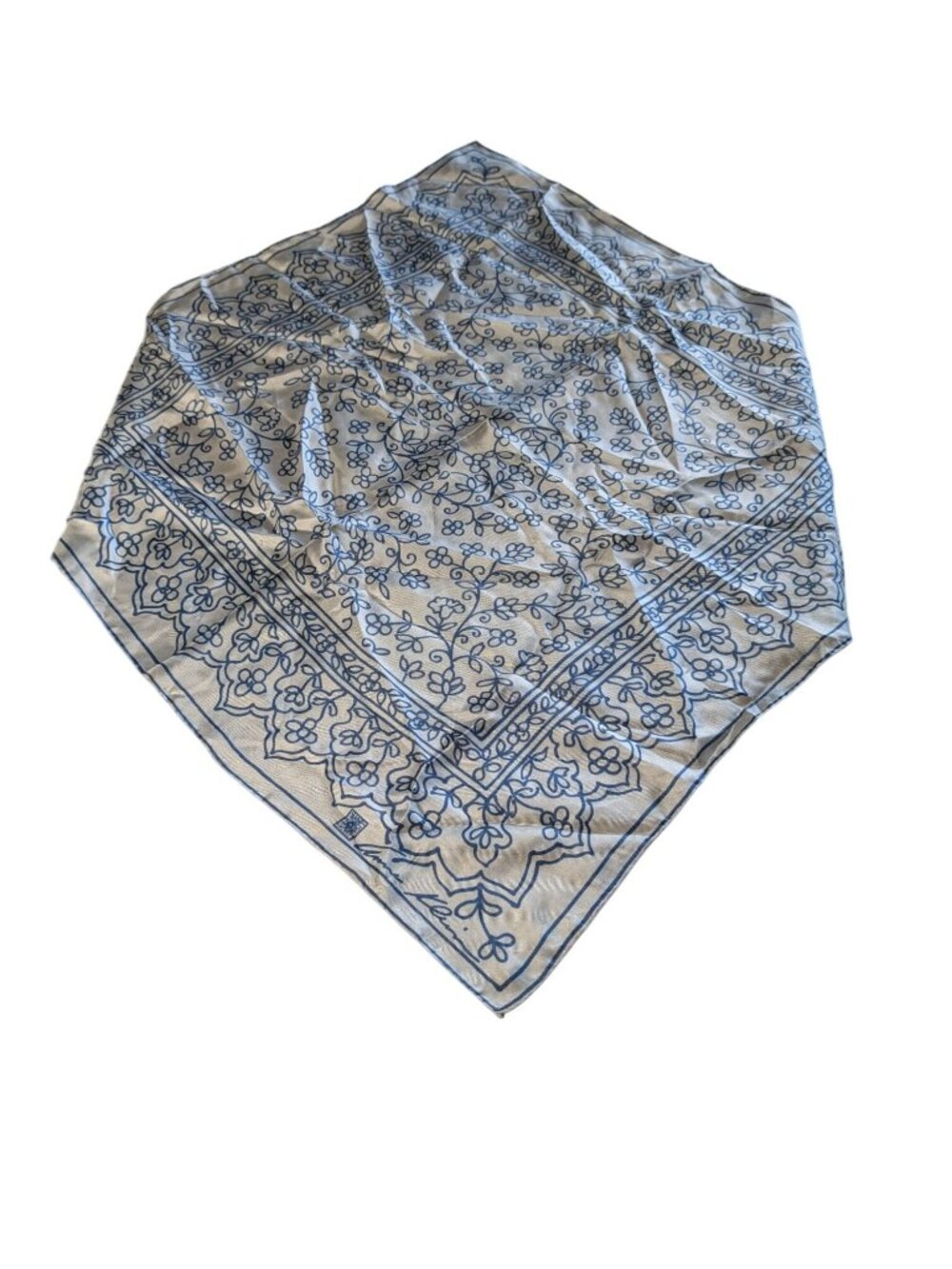 Anne Klein Blue & White Floral Silk Scarf Square Shape